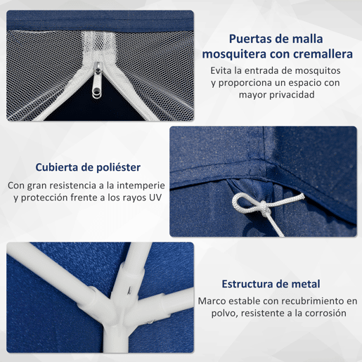 Outsunny Tenda de Jardim 3x3m Tenda com 4 Partes Laterais Rede Mosquiteira com Zíper Proteção UV para Patio Azul Outsunny Tenda de Jardim 3x3m Tenda com 4 Partes Laterais Rede Mosquiteira com Zíper Proteção UV para Patio Azul