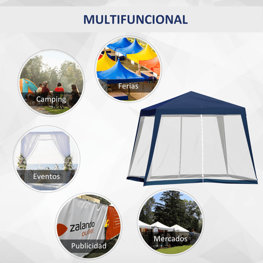 Outsunny Tenda de Jardim 3x3m Tenda com 4 Partes Laterais Rede Mosquiteira com Zíper Proteção UV para Patio Azul Outsunny Tenda de Jardim 3x3m Tenda com 4 Partes Laterais Rede Mosquiteira com Zíper Proteção UV para Patio Azul