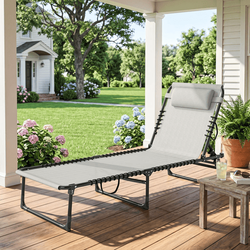 Outsunny Espreguiçadeira de Jardim Dobrável e Ajustável com 4 Posições Espreguiçadeira Reclinável para Exterior Estrutura de Aço 197x58x76 cm Creme