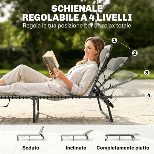 Outsunny Espreguiçadeira de Jardim Dobrável e Ajustável com 4 Posições Espreguiçadeira Reclinável para Exterior Estrutura de Aço 197x58x76 cm Creme