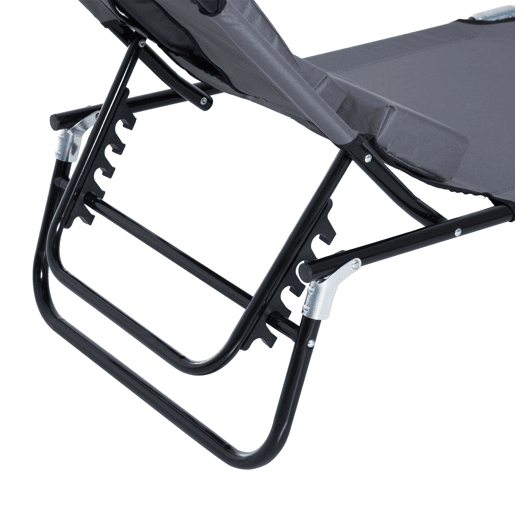 Outsunny Espreguiçadeira Dobrável com Encosto Regulável em 4 Posições Espreguiçadeira de Jardim com Orifício para Leitura Almofada Estrutura Metálica e Tecido Oxford para Praia Terraço Carga 120 kg 190x56x28 cm Cinzento