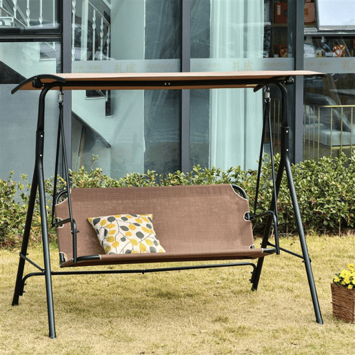 Outsunny Baloiço de Jardim de 2 Lugares Baloiço com Teto Ajustável em Ângulo para Terraço Balcão Carga Máxima 200kg Aço 172x110x155cm Marrom