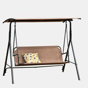 Outsunny Baloiço de Jardim de 2 Lugares Baloiço com Teto Ajustável em Ângulo para Terraço Balcão Carga Máxima 200kg Aço 172x110x155cm Marrom