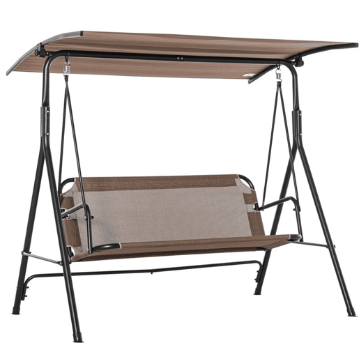 Outsunny Baloiço de Jardim de 2 Lugares Baloiço com Teto Ajustável em Ângulo para Terraço Balcão Carga Máxima 200kg Aço 172x110x155cm Marrom