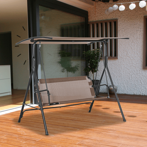 Outsunny Baloiço de Jardim de 2 Lugares Baloiço com Teto Ajustável em Ângulo para Terraço Balcão Carga Máxima 200kg Aço 172x110x155cm Marrom