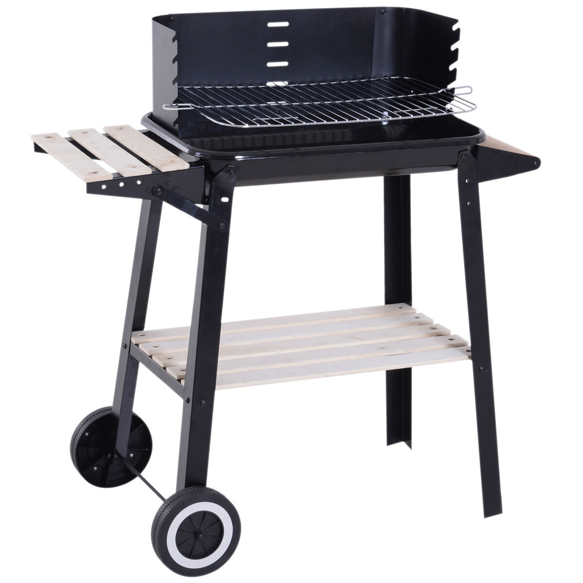 Barbacoa de carbón outsunny altura ajustable 2 estantes negro 87x83x45 cm