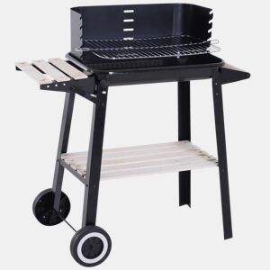 Outsunny Barbecue a Carvão com Grelha Ajustável em Altura Prateleiras e Rodas para Jardim Exterior Campismo 83x45x87 cm Preto