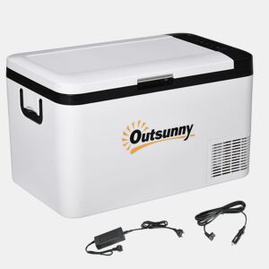 Outsunny Geleira Elétrica de Compressor 25L Portátil até -20? com Luz LED e Alças Dobráveis Geleira de Carro 12V24V e 240V para Casa Campismo Viagem 58,5x33,5x35,2cm Branco