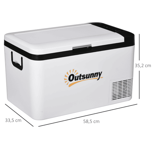 Outsunny Geleira Elétrica de Compressor 25L Portátil até -20? com Luz LED e Alças Dobráveis Geleira de Carro 12V24V e 240V para Casa Campismo Viagem 58,5x33,5x35,2cm Branco