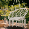 Outsunny Cadeira Suspensa Redonda Ø60 cm com Almofada e Corda de Algodão para Interior e Exterior Capacidade 120 kg 80x80x42 cm Bege