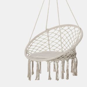 Outsunny Cadeira Suspensa Redonda Ø60 cm com Almofada e Corda de Algodão para Interior e Exterior Capacidade 120 kg 80x80x42 cm Bege