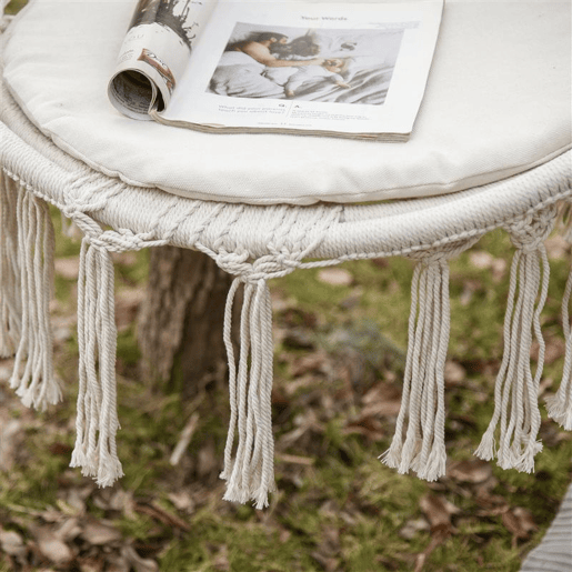 Outsunny Cadeira Suspensa Redonda Ø60 cm com Almofada e Corda de Algodão para Interior e Exterior Capacidade 120 kg 80x80x42 cm Bege
