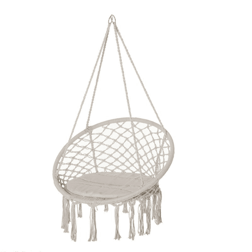 Outsunny Cadeira Suspensa Redonda Ø60 cm com Almofada e Corda de Algodão para Interior e Exterior Capacidade 120 kg 80x80x42 cm Bege