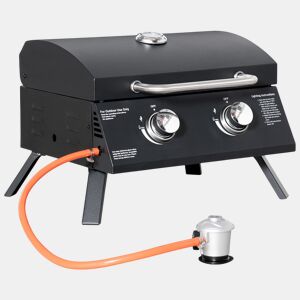 Outsunny Barbecue a Gás Dobrável com 2 Queimadores Churrasqueira à Gás Portátil com Termómetro para Campismo Piquenique ao Ar Livre Jardim 55x46,5x41cm Preto