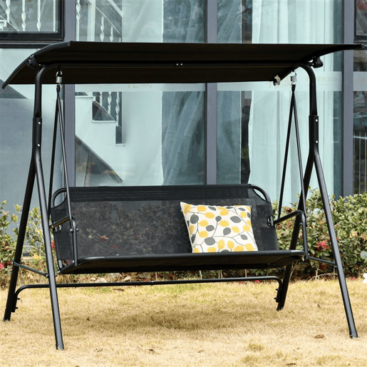 Outsunny Baloiço de Jardim de 2 Lugares Baloiço com Teto Ajustável em Ângulo para Terraço Balcão Carga Máxima 200kg Aço 172x110x155cm Preto