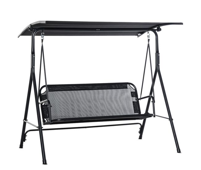 Outsunny columpio de jardín de exterior de 2 plazas silla balancín con parasol techo ajustable en ángulo terraza balcón exterior carga 200 kg 172x110x155 cm negro