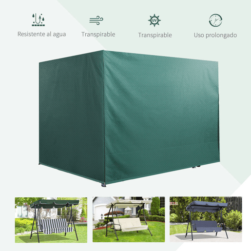 Outsunny Capa de Proteção para Baloiço de Jardim, Capa Impermeável com Fecho, 215x155x150 cm, Verde
