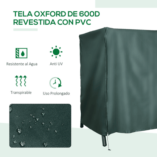 Outsunny Capa para Baloiço de Jardim, Capa para Baloiço de Exterior em Tecido Oxford 600D com 2 Fechos Impermeável 177x114x152 cm Verde Escuro