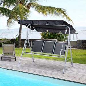 Outsunny Baloiço de Jardim Exterior de 3 Lugares com Toldo Ajustável, Encosto Respirável e Estrutura Metálica para Terraço e Varanda, Suporta até 240 kg, 171x108x150 cm, Preto