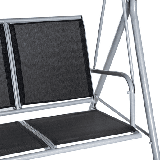 Outsunny Baloiço de Jardim Exterior de 3 Lugares com Toldo Ajustável, Encosto Respirável e Estrutura Metálica para Terraço e Varanda, Suporta até 240 kg, 171x108x150 cm, Preto