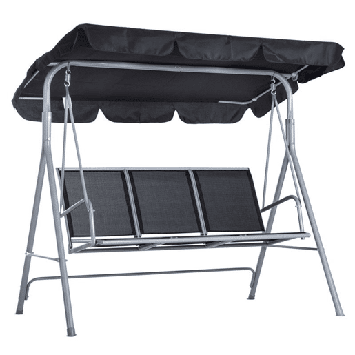 Outsunny Baloiço de Jardim Exterior de 3 Lugares com Toldo Ajustável, Encosto Respirável e Estrutura Metálica para Terraço e Varanda, Suporta até 240 kg, 171x108x150 cm, Preto