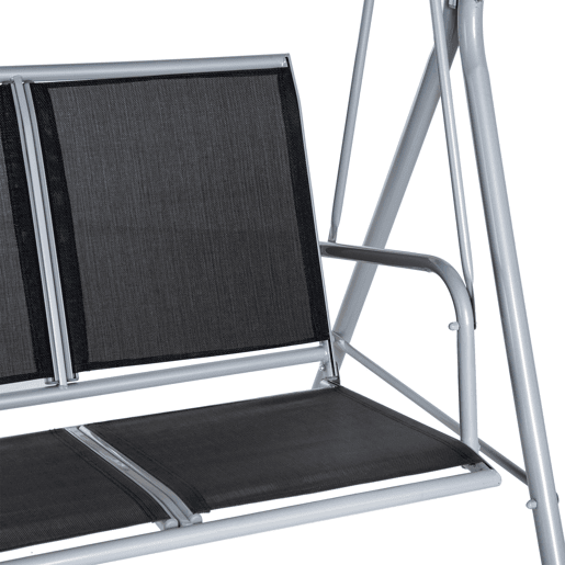 Outsunny Baloiço de Jardim Exterior de 3 Lugares com Toldo Ajustável, Encosto Respirável e Estrutura Metálica para Terraço e Varanda, Suporta até 240 kg, 171x108x150 cm, Preto