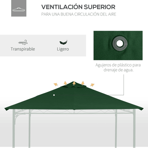 Outsunny Toldo de Substituição de 3x3m para Pérgola de Jardim com 8 Orifícios de Drenagem e Ventilação Verde