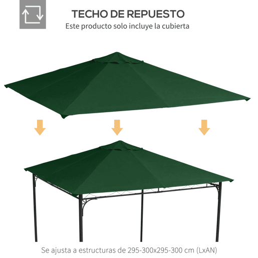 Outsunny Toldo de Substituição de 3x3m para Pérgola de Jardim com 8 Orifícios de Drenagem e Ventilação Verde