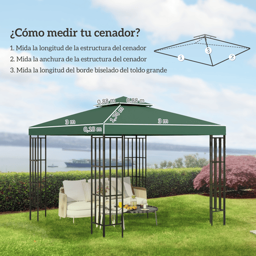 Outsunny Telhado de Substituição para Pérgola 3x3 m Cobertura de Substituição com Telhado Duplo 8 Orifícios de Drenagem e Proteção UV Apenas Toldo de Substituição para Pérgola Verde Outsunny Telhado de Substituição para Pérgola 3x3 m Cobertura de Substituição com Telhado Duplo 8 Orifícios de Drenagem e Proteção UV Apenas Toldo de Substituição para Pérgola Verde