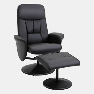 HOMCOM Poltrona Relax com Apoio para os Pés Estofada em PU Poltrona Relax Reclinável até 145° e Giratório 360° com Encosto Ajustável para Sala de Estar Dormitório Escritório 81x81x105cm Preto