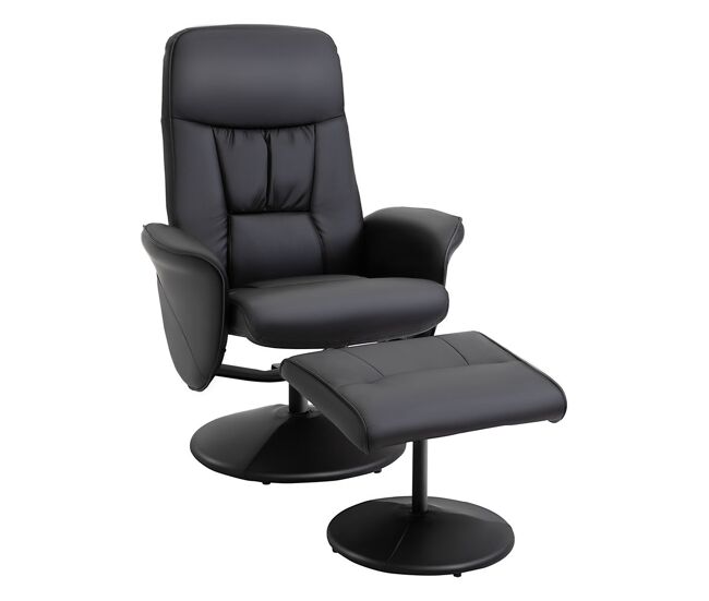 Homcom sillón relax reclinable con reposapiés, sillón relax de cuero sintético con respaldo alto, giratorio 360°, reposabrazos, para salón, dormitorio, negro