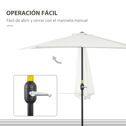 Outsunny Chapéu de Sol 269x138x236 cm Guarda-sol de Jardim com Manivela e Forma Semicircular em Tecido de Poliéster 180 gm² para Exterior Terraço Pátio Piscina Creme