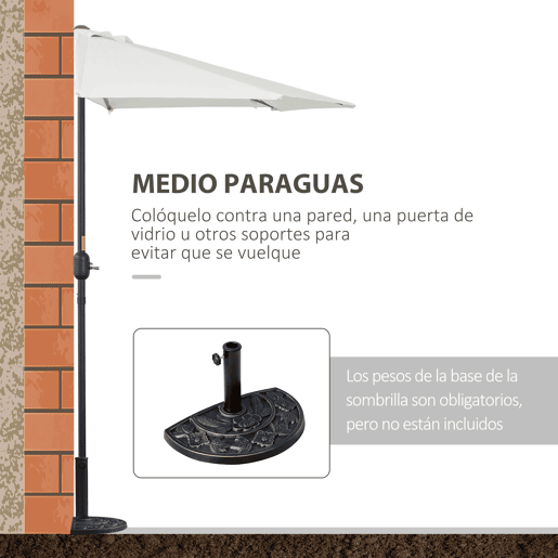 Outsunny Chapéu de Sol 269x138x236 cm Guarda-sol de Jardim com Manivela e Forma Semicircular em Tecido de Poliéster 180 gm² para Exterior Terraço Pátio Piscina Creme