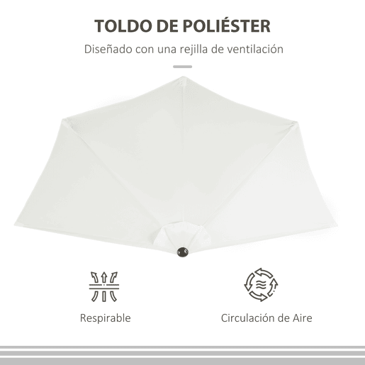 Outsunny Chapéu de Sol 269x138x236 cm Guarda-sol de Jardim com Manivela e Forma Semicircular em Tecido de Poliéster 180 gm² para Exterior Terraço Pátio Piscina Creme