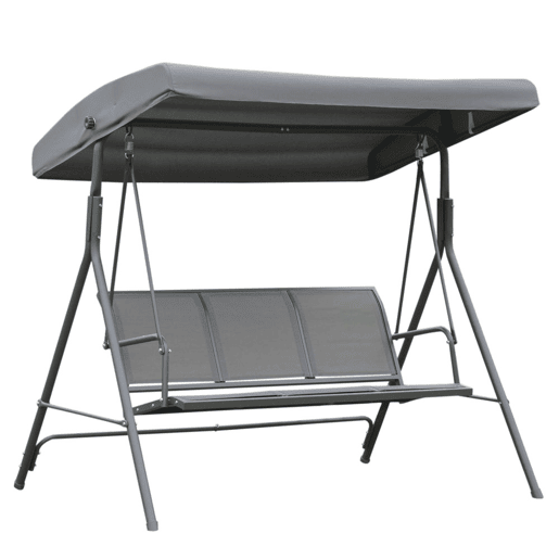 Outsunny Baloiço de Jardim Exterior de 3 Lugares com Toldo Reclinável, Baloiço de Jardim com Encosto Respirável e Estrutura de Aço, para Terraço e Varanda, 175x118x159 cm, Cinzento