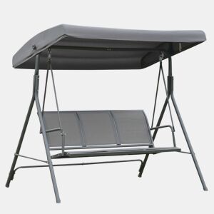 Outsunny Baloiço de Jardim Exterior de 3 Lugares com Toldo Reclinável, Baloiço de Jardim com Encosto Respirável e Estrutura de Aço, para Terraço e Varanda, 175x118x159 cm, Cinzento