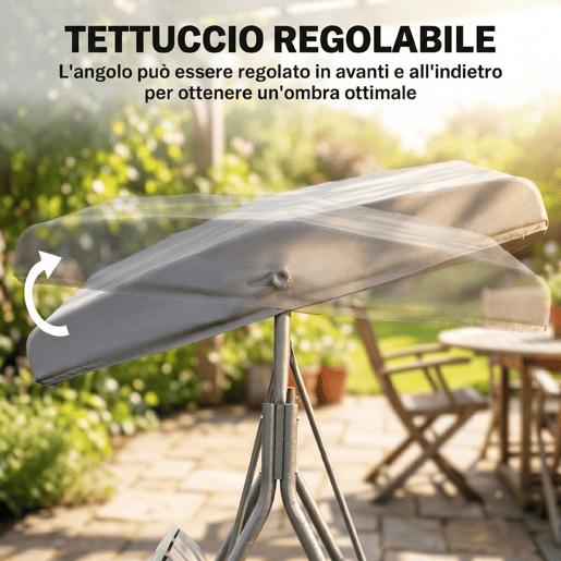 Outsunny Baloiço de Jardim Exterior de 3 Lugares com Toldo Reclinável, Baloiço de Jardim com Encosto Respirável e Estrutura de Aço, para Terraço e Varanda, 175x118x159 cm, Cinzento