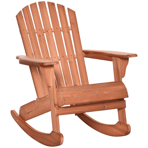 Outsunny Cadeira Baloiço Cadeira Adirondack de Madeira Natural 77x94x97 cm para Jardim Varanda Exterior de Estilo Rústico Carga 130 kg Madeira