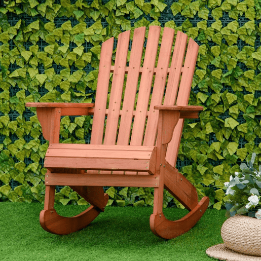 Outsunny Cadeira Baloiço Cadeira Adirondack de Madeira Natural 77x94x97 cm para Jardim Varanda Exterior de Estilo Rústico Carga 130 kg Madeira
