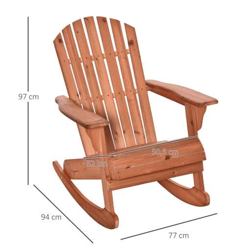 Outsunny Cadeira Baloiço Cadeira Adirondack de Madeira Natural 77x94x97 cm para Jardim Varanda Exterior de Estilo Rústico Carga 130 kg Madeira
