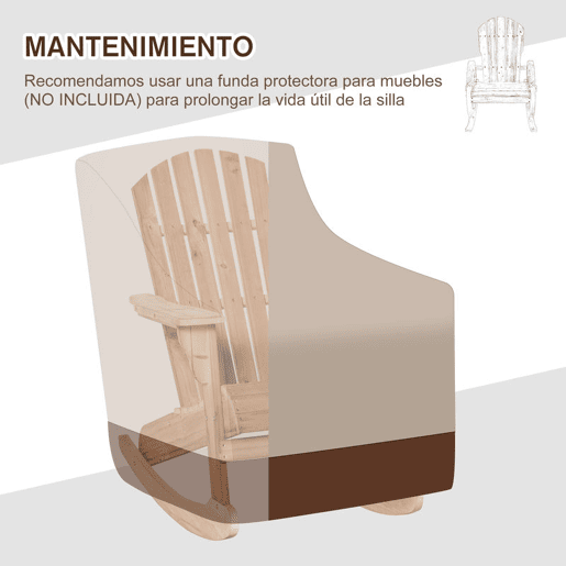 Outsunny Cadeira Baloiço Cadeira Adirondack de Madeira Natural 77x94x97 cm para Jardim Varanda Exterior de Estilo Rústico Carga 130 kg Madeira
