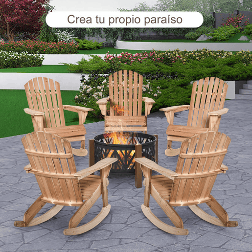 Outsunny Cadeira Baloiço Cadeira Adirondack de Madeira Natural 77x94x97 cm para Jardim Varanda Exterior de Estilo Rústico Carga 130 kg Madeira