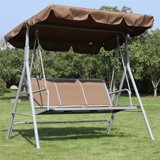Outsunny Baloiço de Jardim Exterior de 3 Lugares com Toldo Ajustável, Encosto Respirável e Estrutura de Metal para Terraço e Varanda, Suporta até 240 kg, 171x108x150 cm, Castanho