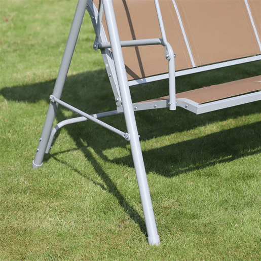 Outsunny Baloiço de Jardim Exterior de 3 Lugares com Toldo Ajustável, Encosto Respirável e Estrutura de Metal para Terraço e Varanda, Suporta até 240 kg, 171x108x150 cm, Castanho
