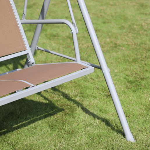Outsunny Baloiço de Jardim Exterior de 3 Lugares com Toldo Ajustável, Encosto Respirável e Estrutura de Metal para Terraço e Varanda, Suporta até 240 kg, 171x108x150 cm, Castanho