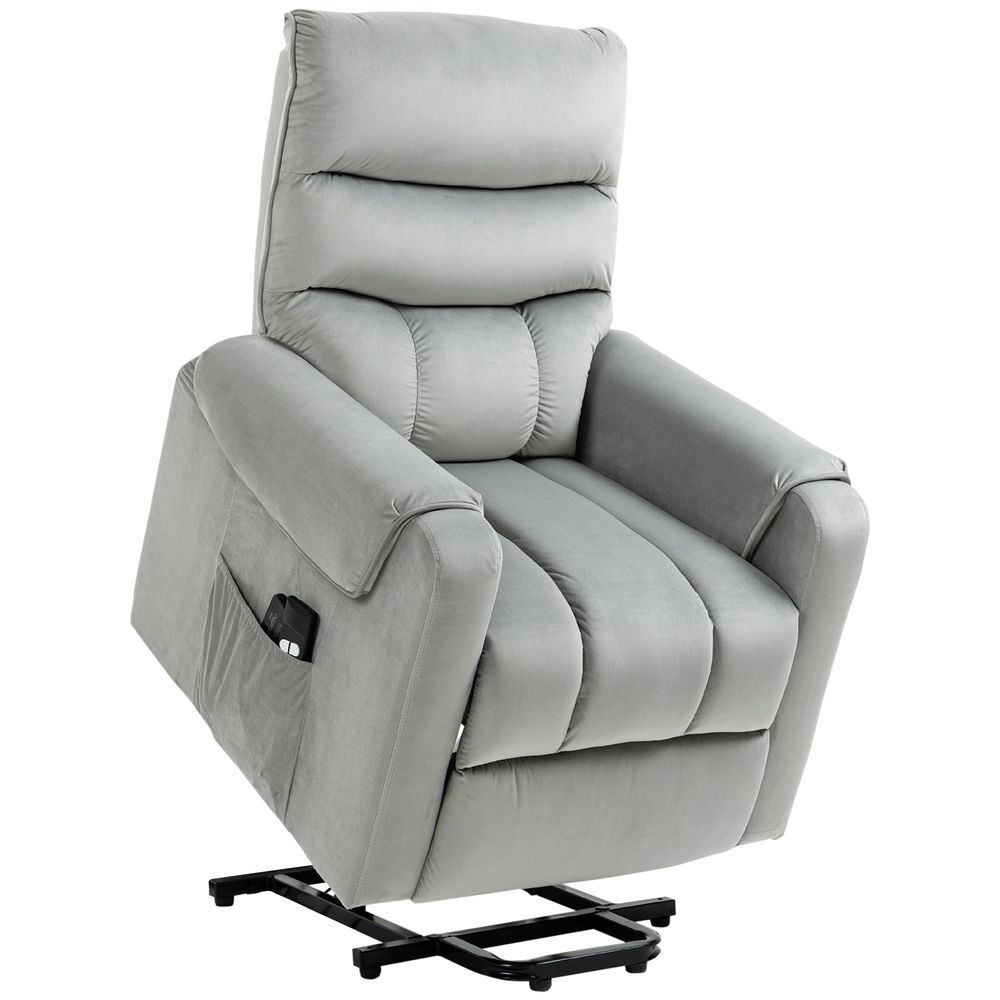 Homcom sillón relax reclinable eléctrico levanta personas, sillón elevador con 8 puntos de masaje, 2 controles remotos, reposapiés, tapizado en pana, acolchado grueso, bolsillo lateral, gris