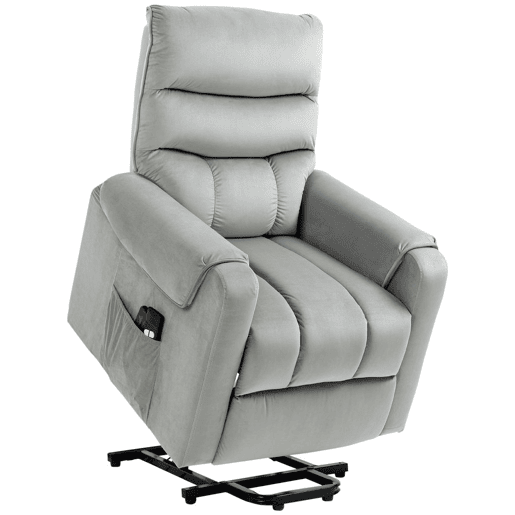 HOMCOM Cadeirão Relax Reclinável Elétrico com Função Elevatória, 8 Pontos de Massagem, 2 Comandos, Apoio para os Pés, Revestimento em Veludo, Estofamento Espesso, Bolso Lateral, Cinzento