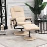 HOMCOM Poltrona de Massagem Elétrica com Banco para Apoiar os Pés Poltrona Relax Giratório Reclinável em até 145° com Controle Remoto e 10 Zonas de Massagem Estofado em PU 77x84x95cm Bege