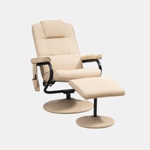HOMCOM Poltrona de Massagem Elétrica com Banco para Apoiar os Pés Poltrona Relax Giratório Reclinável em até 145° com Controle Remoto e 10 Zonas de Massagem Estofado em PU 77x84x95cm Bege