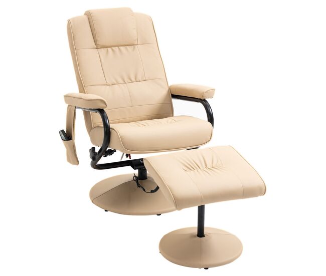 Homcom sillón relax reclinable con reposapiés sillón de masaje eléctrico con 10 puntos de masaje sillón relax giratorio con mando a distancia para salón oficina beige
